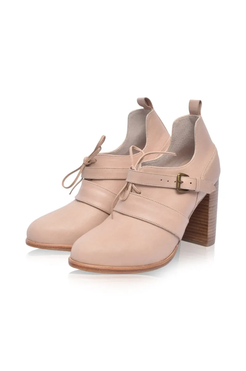 Josephine Lace up Leather Heels in Vintage Camel