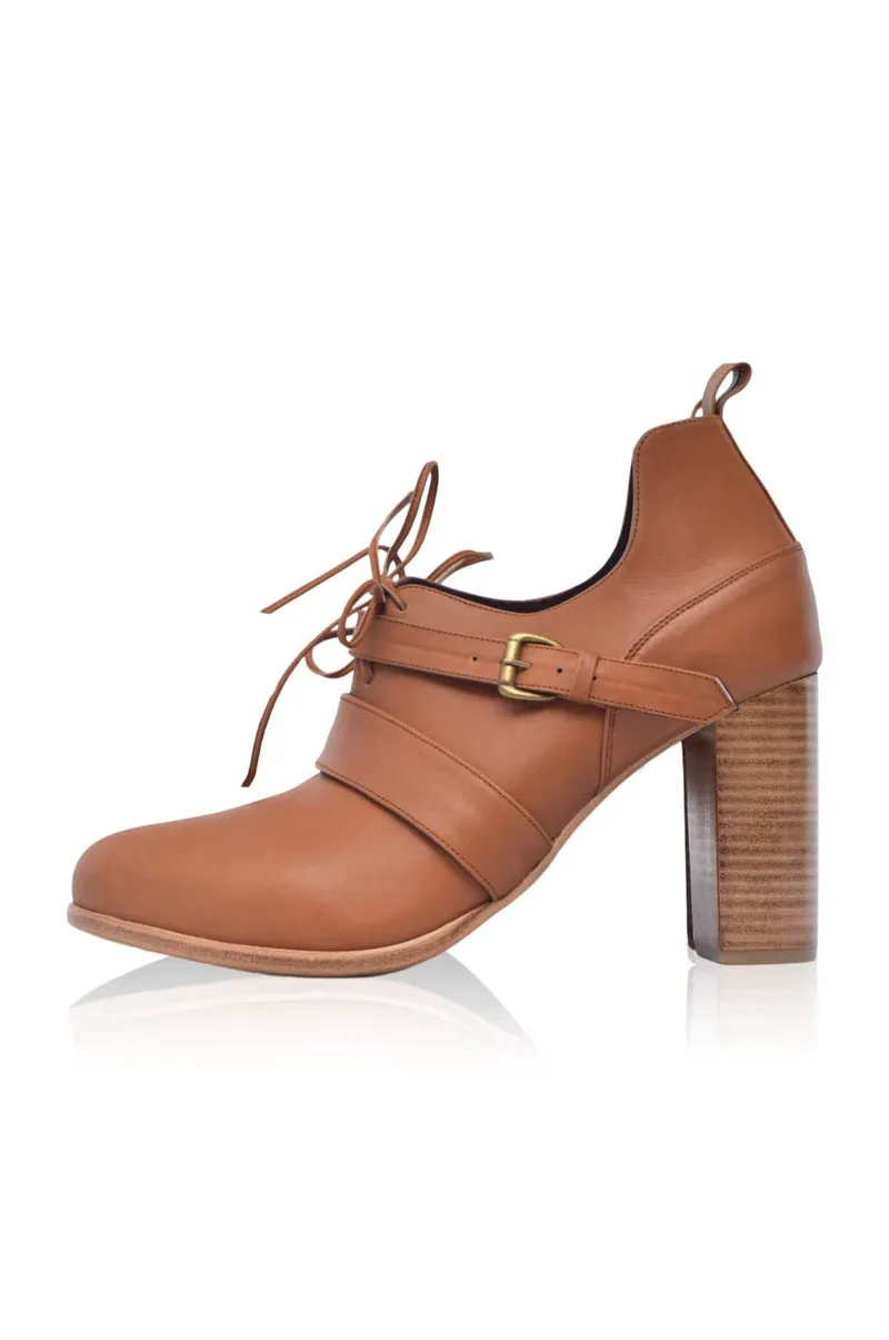 Josephine Lace up Leather Heels in Vintage Camel