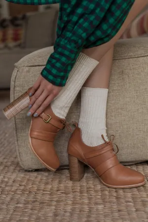 Josephine Lace up Leather Heels in Vintage Camel