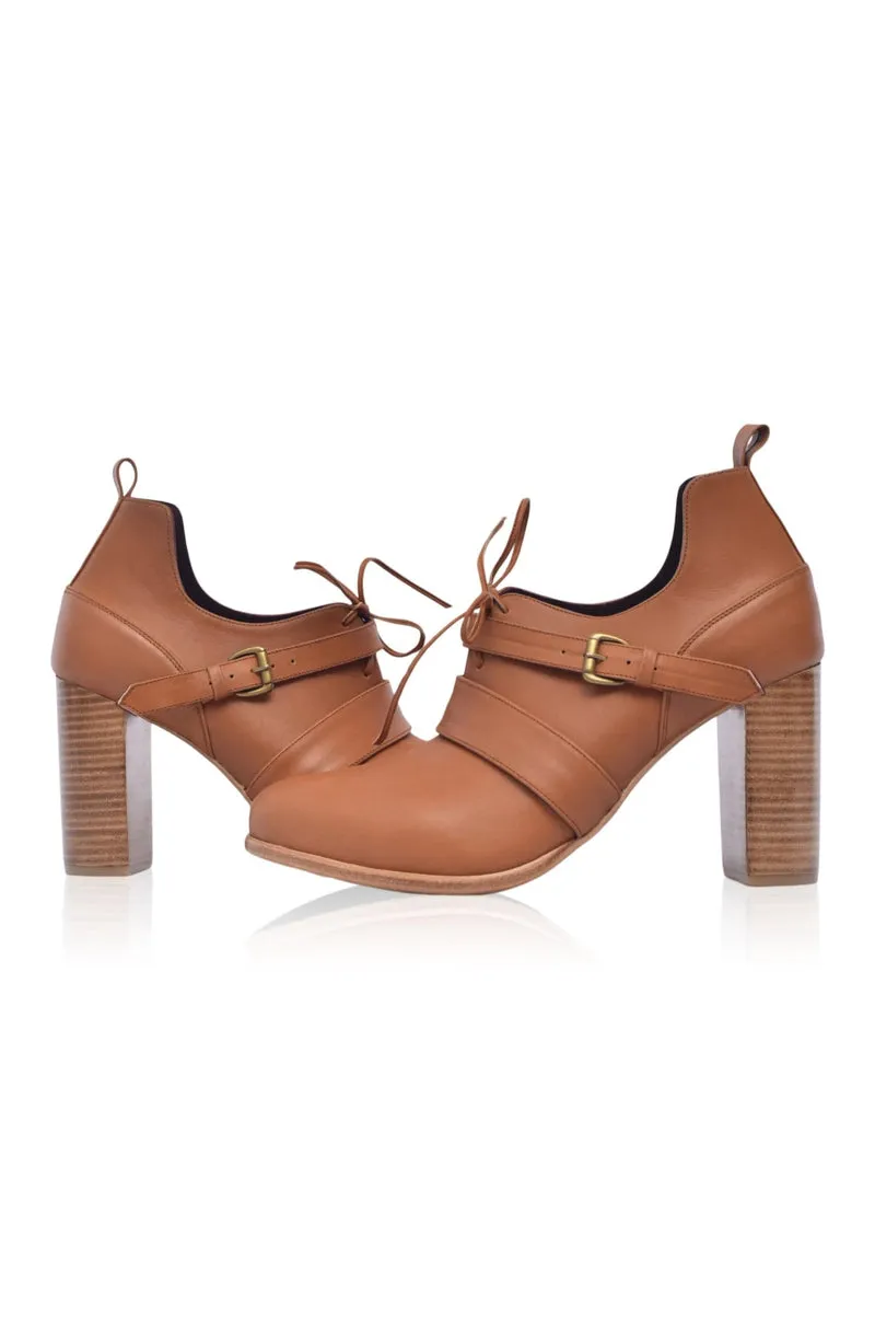 Josephine Lace up Leather Heels in Vintage Camel