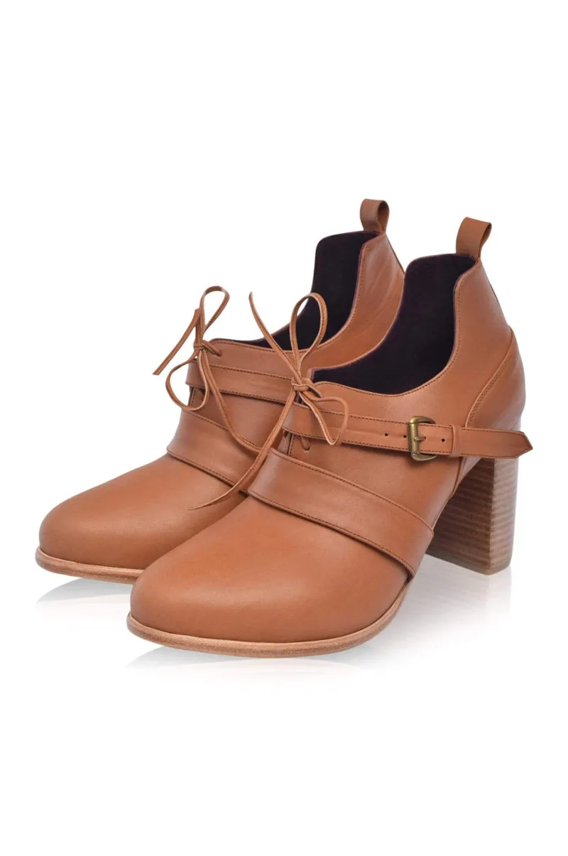 Josephine Lace up Leather Heels in Vintage Camel