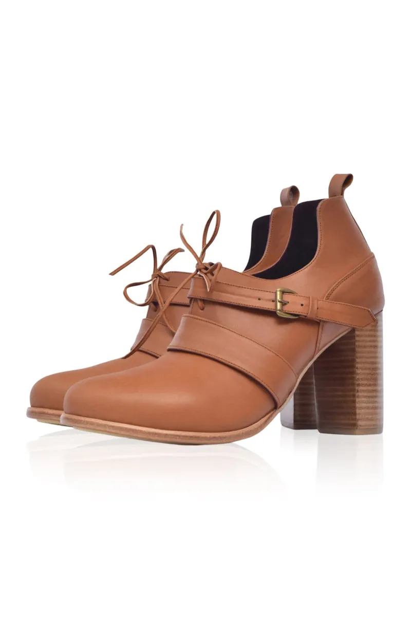 Josephine Lace up Leather Heels in Vintage Camel