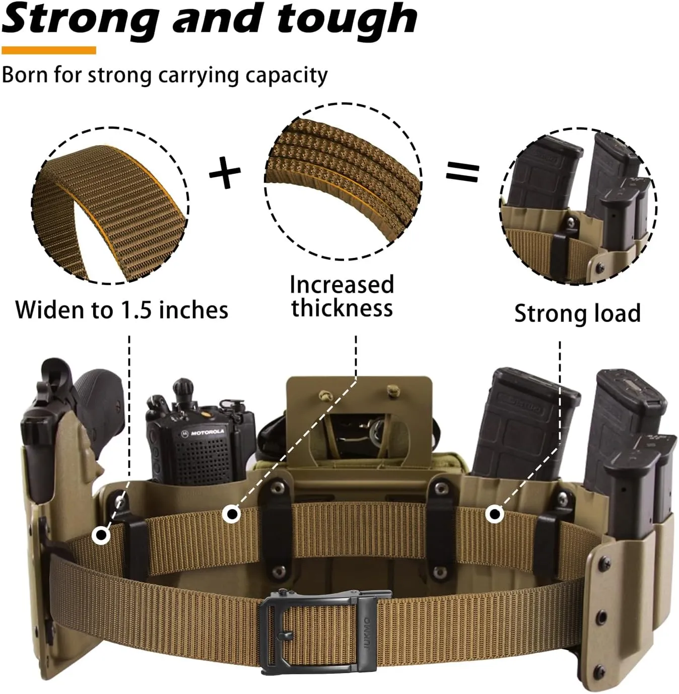 JUKMO Men's Ratchet Tactical Gun Belt, 1.5" Nylon Web Work Belt with Automatic Slide Buckle, Adjustable Trim to Fit