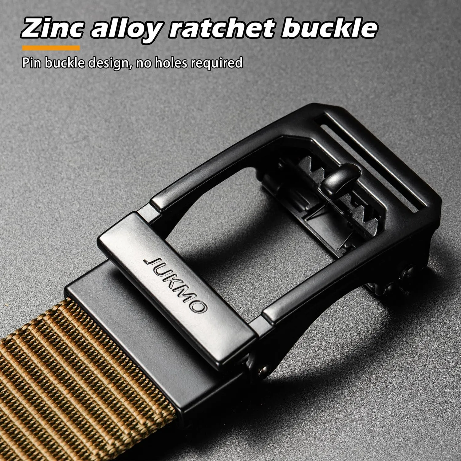 JUKMO Men's Ratchet Tactical Gun Belt, 1.5" Nylon Web Work Belt with Automatic Slide Buckle, Adjustable Trim to Fit