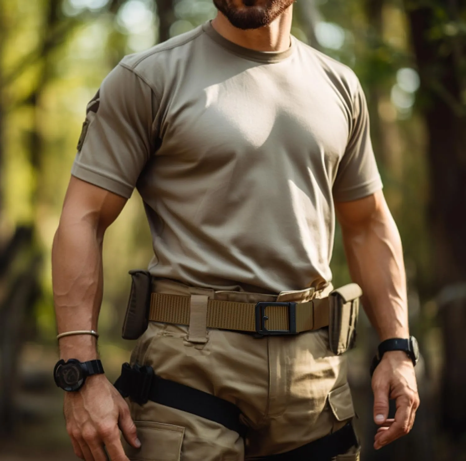 JUKMO Men's Ratchet Tactical Gun Belt, 1.5" Nylon Web Work Belt with Automatic Slide Buckle, Adjustable Trim to Fit