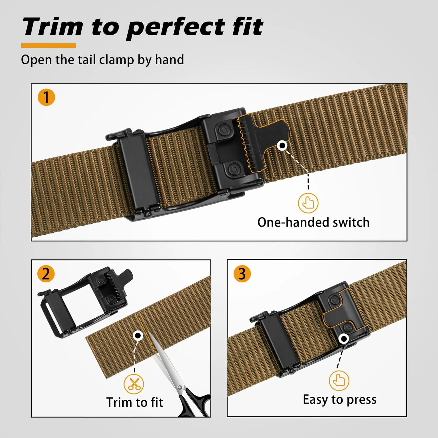 JUKMO Men's Ratchet Tactical Gun Belt, 1.5" Nylon Web Work Belt with Automatic Slide Buckle, Adjustable Trim to Fit