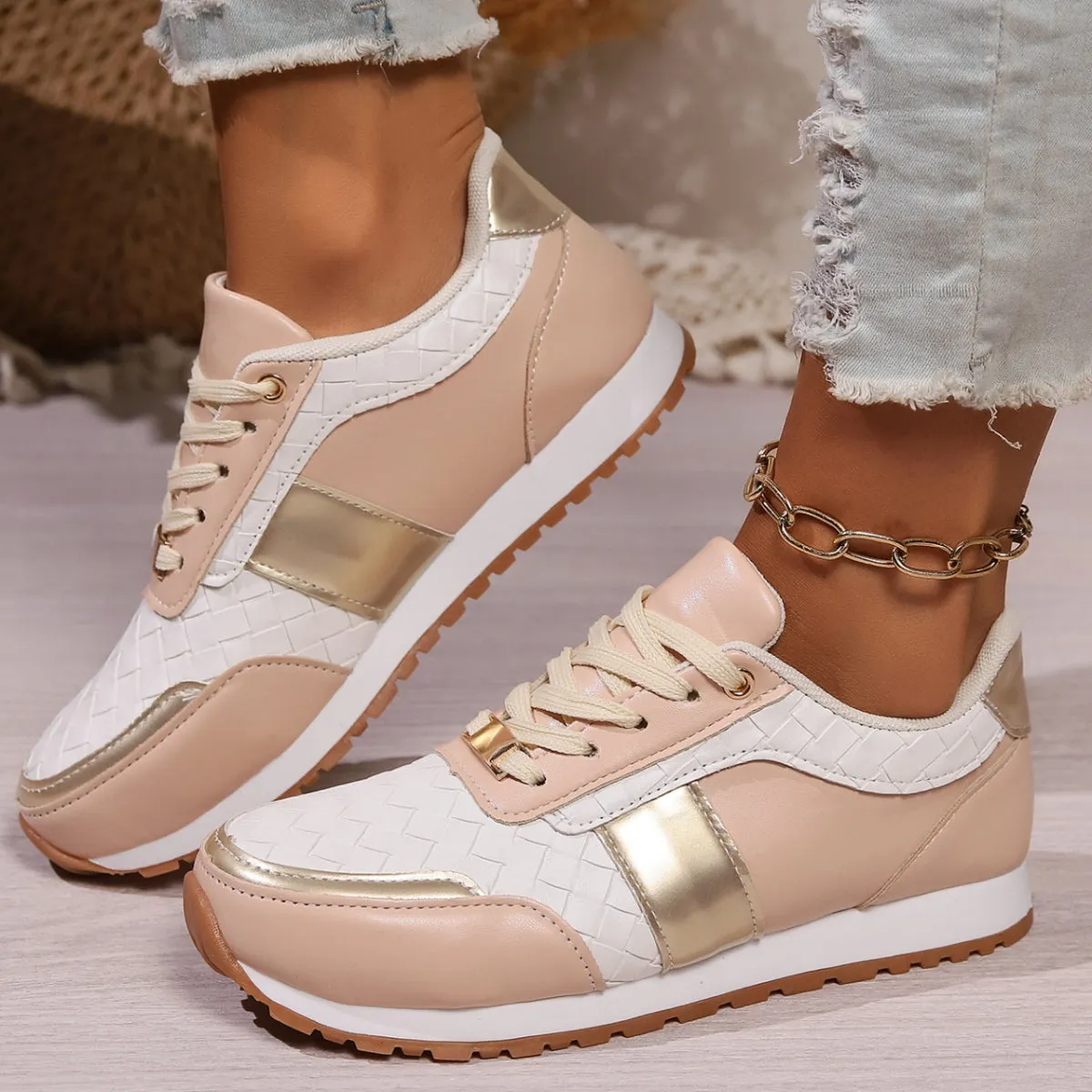 Lace-Up Vegan Leather Sneakers