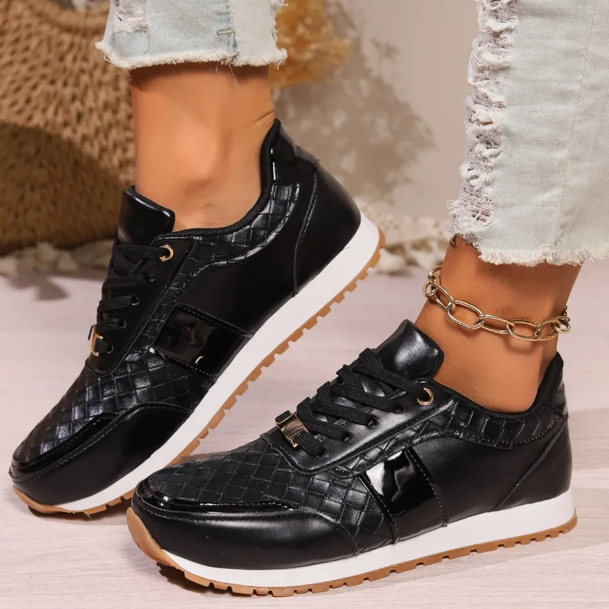 Lace-Up Vegan Leather Sneakers