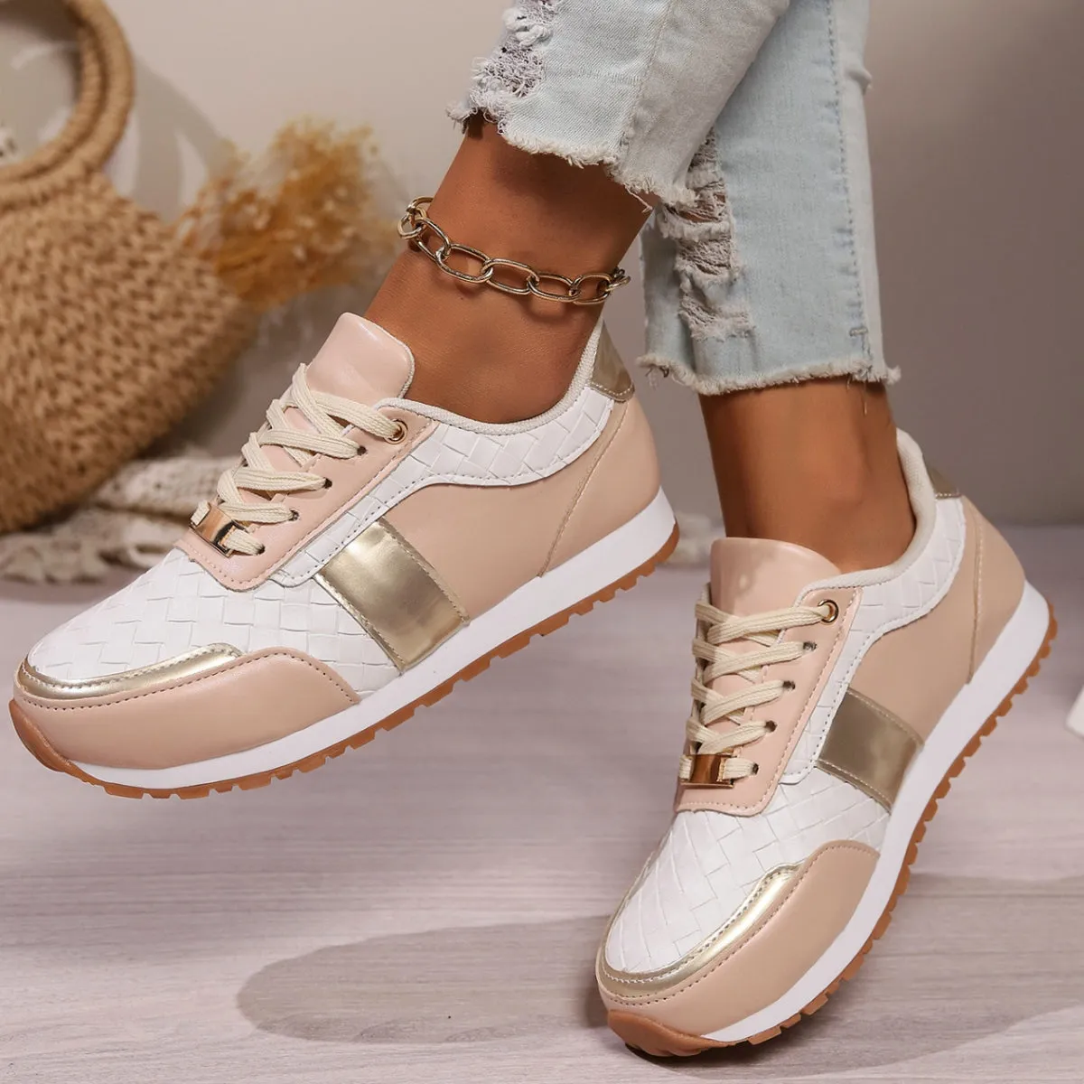 Lace-Up Vegan Leather Sneakers