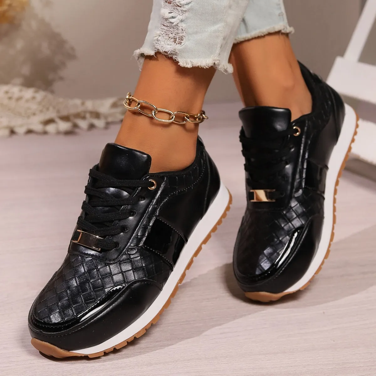 Lace-Up Vegan Leather Sneakers