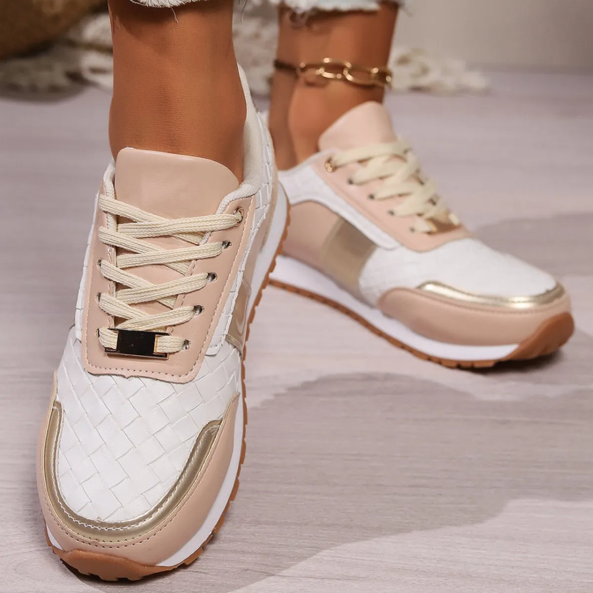 Lace-Up Vegan Leather Sneakers
