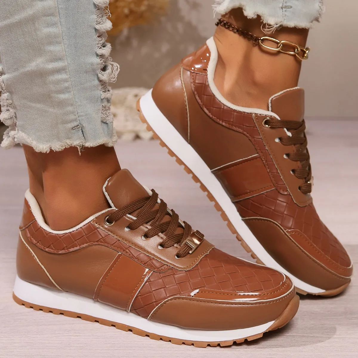 Lace-Up Vegan Leather Sneakers