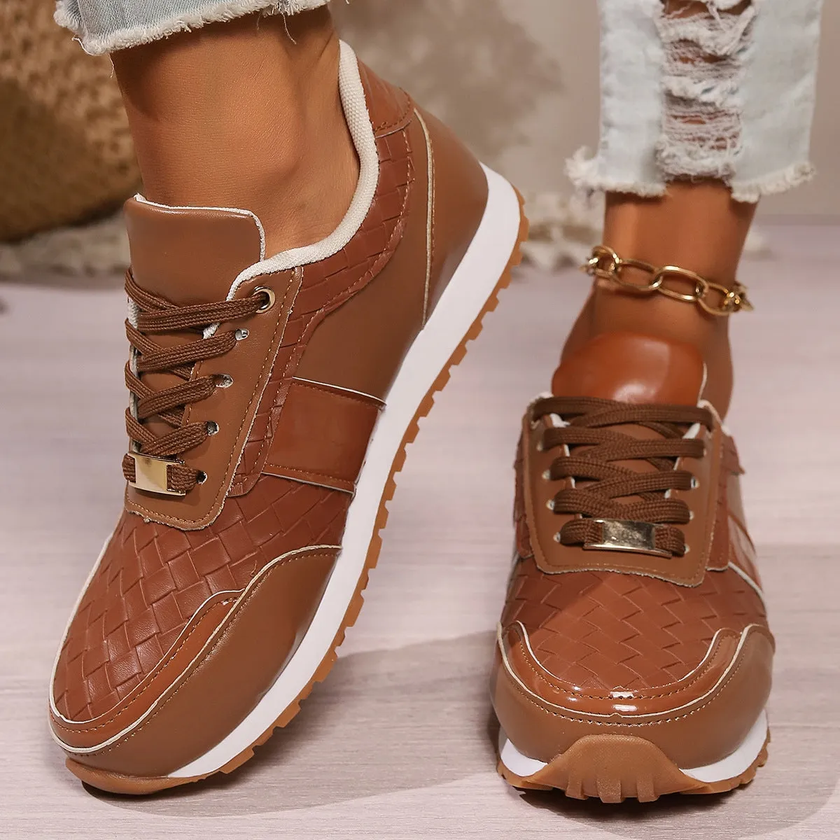 Lace-Up Vegan Leather Sneakers