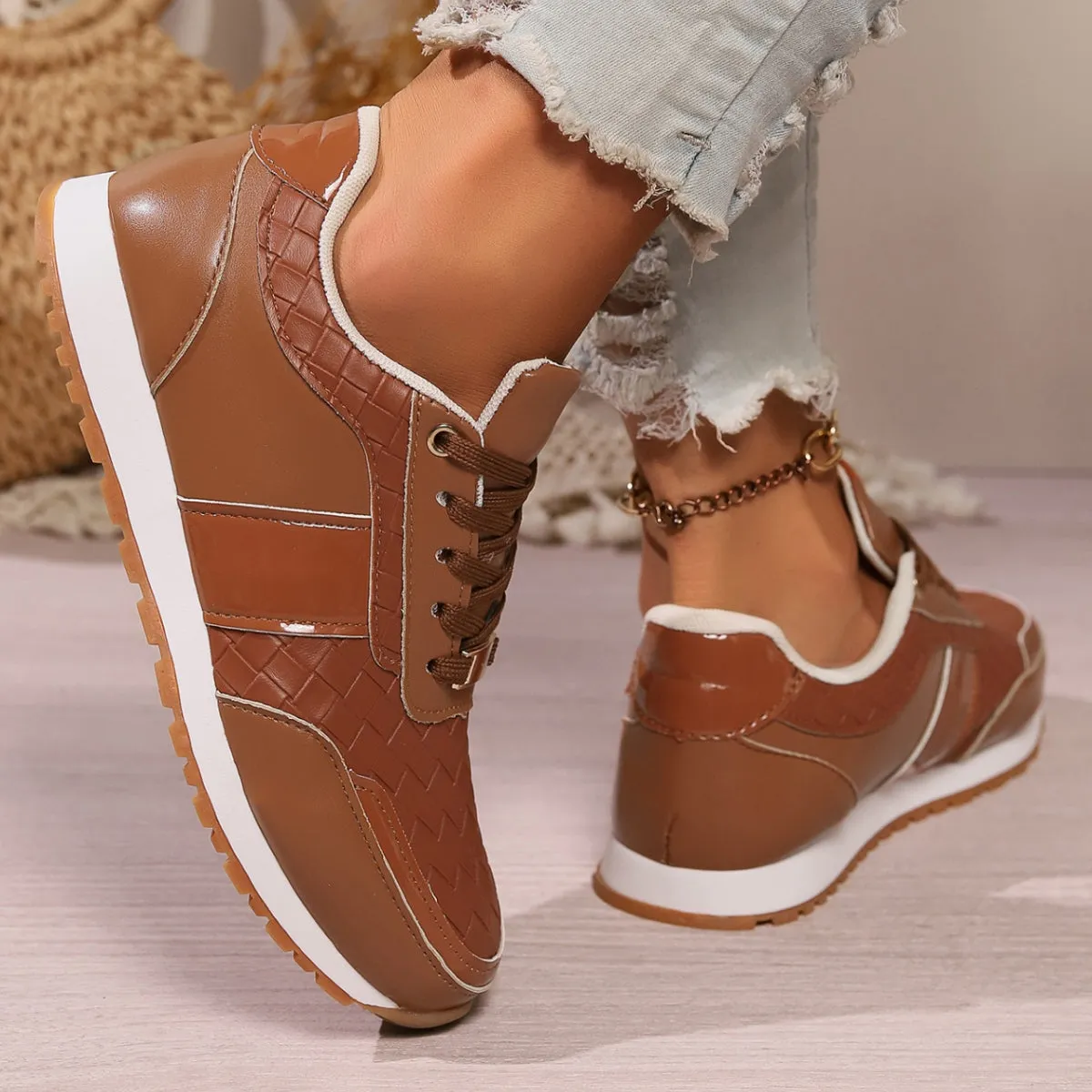 Lace-Up Vegan Leather Sneakers