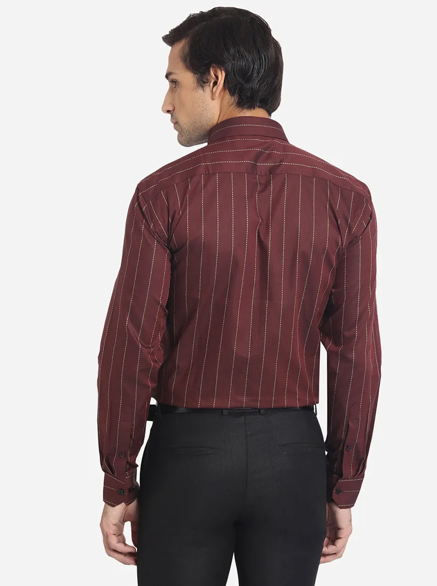 Maroon Striped Regular Fit Formal Shirt | JadeBlue