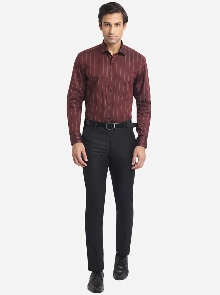Maroon Striped Regular Fit Formal Shirt | JadeBlue
