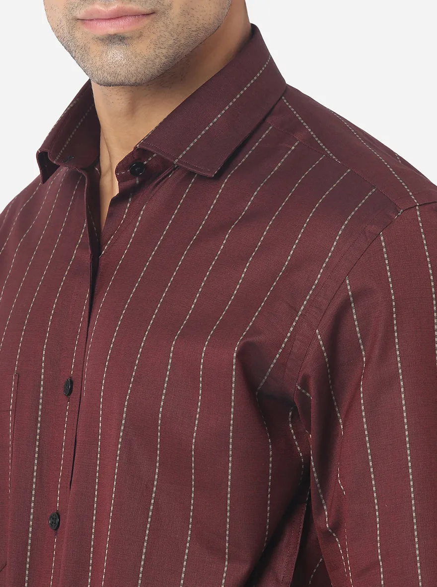 Maroon Striped Regular Fit Formal Shirt | JadeBlue