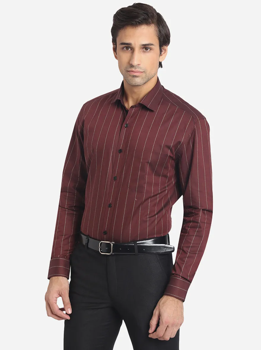 Maroon Striped Regular Fit Formal Shirt | JadeBlue