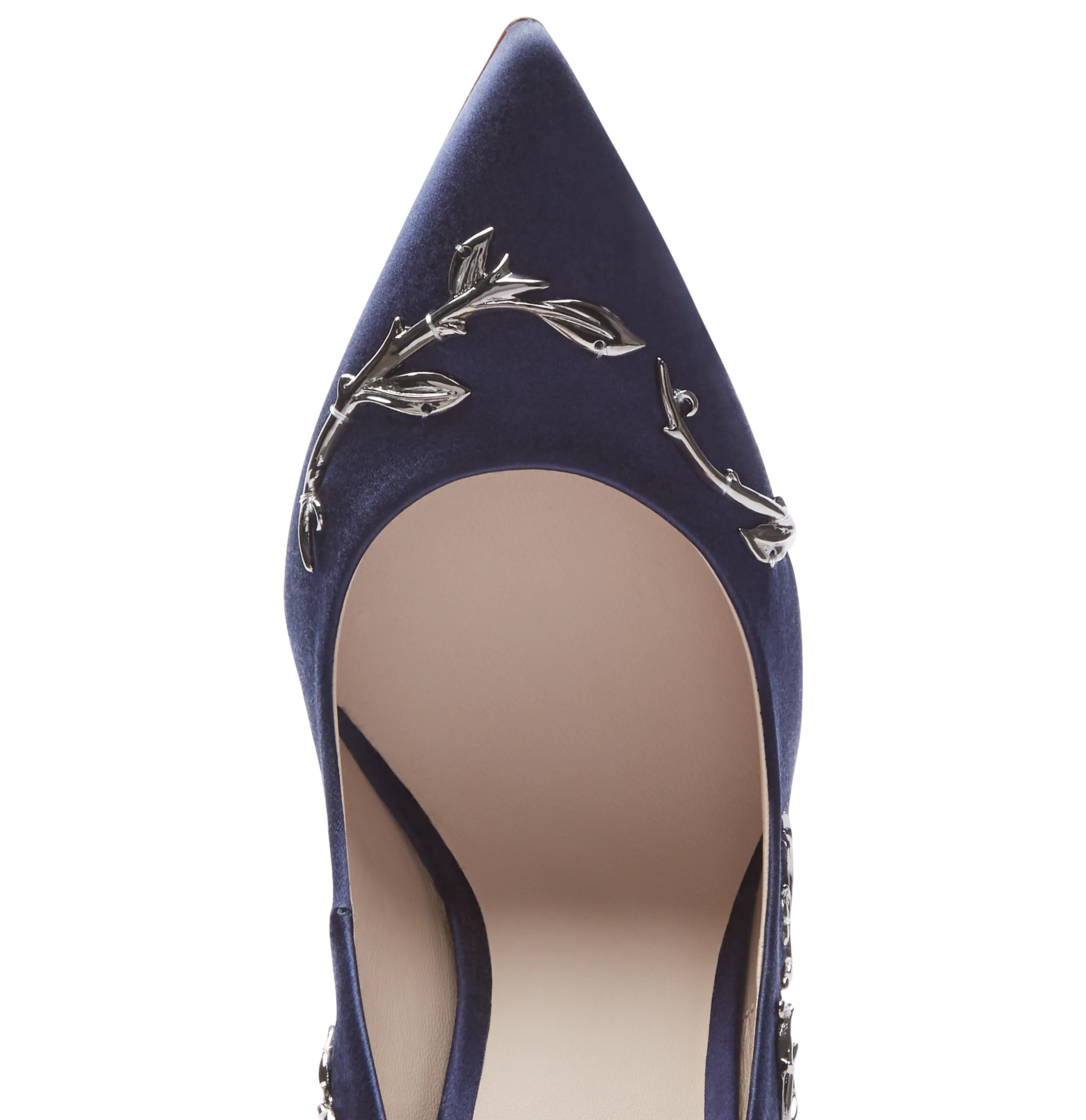 Midnight Blue Satin With Gunmetal Leaves