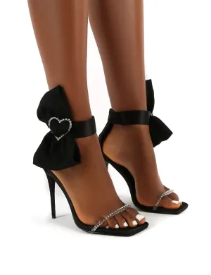 Moda Black Square Toe Heart Diamante Stiletto Heels