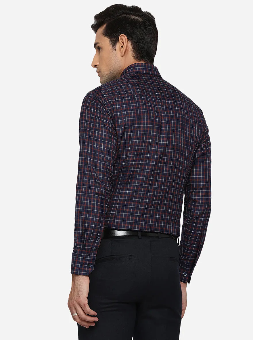Navy Blue Checked Slim Fit Formal Shirt | Greenfibre