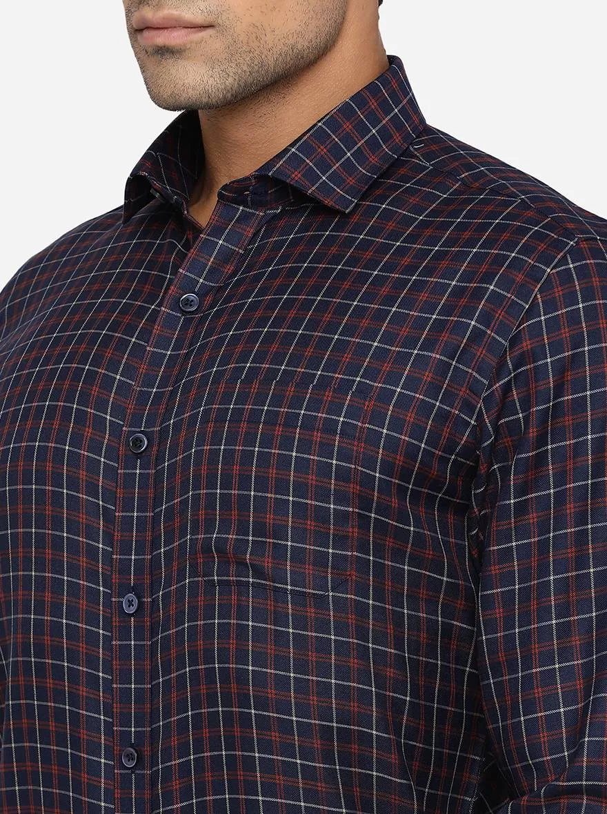 Navy Blue Checked Slim Fit Formal Shirt | Greenfibre