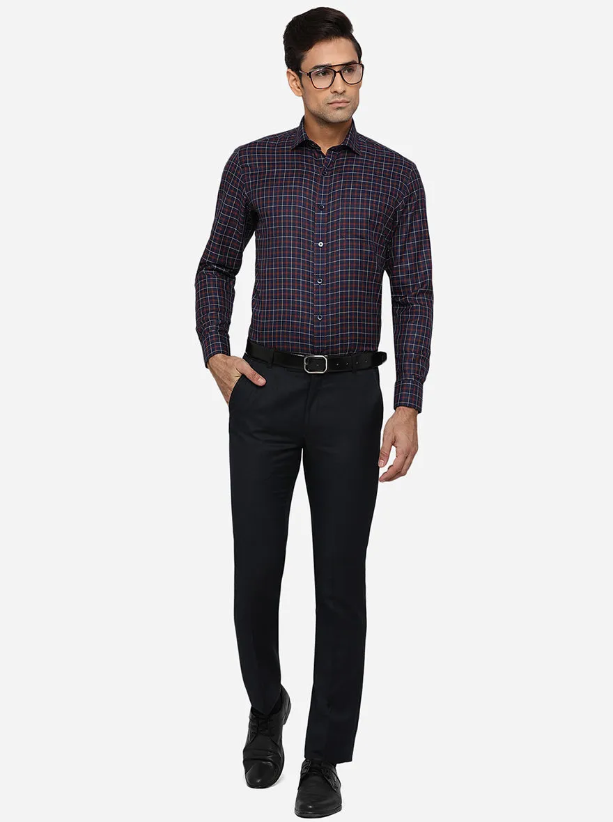 Navy Blue Checked Slim Fit Formal Shirt | Greenfibre