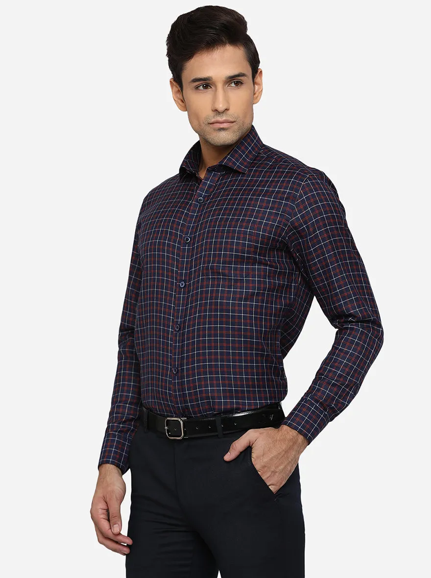 Navy Blue Checked Slim Fit Formal Shirt | Greenfibre