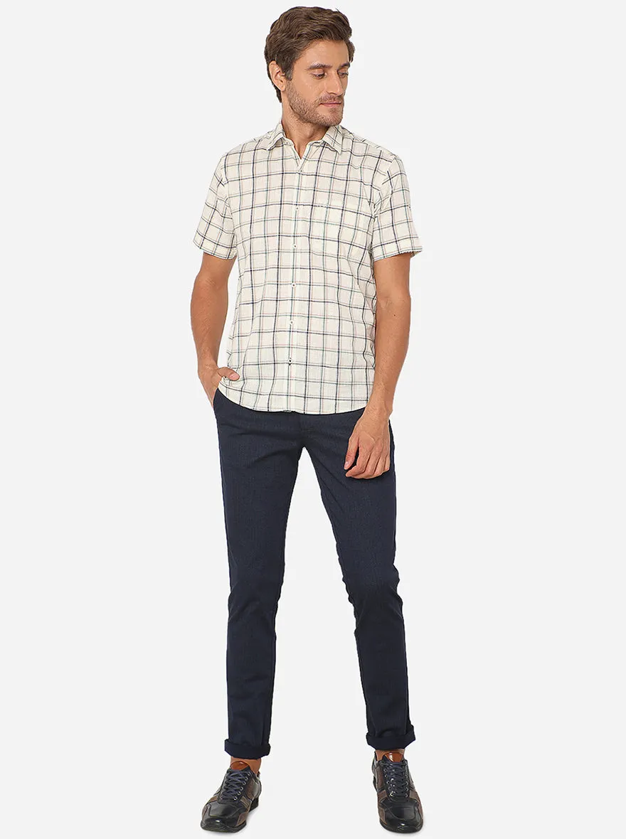 Navy Blue Checked Super Slim Fit Casual Trouser | Greenfibre
