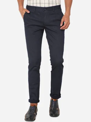 Navy Blue Checked Super Slim Fit Casual Trouser | Greenfibre