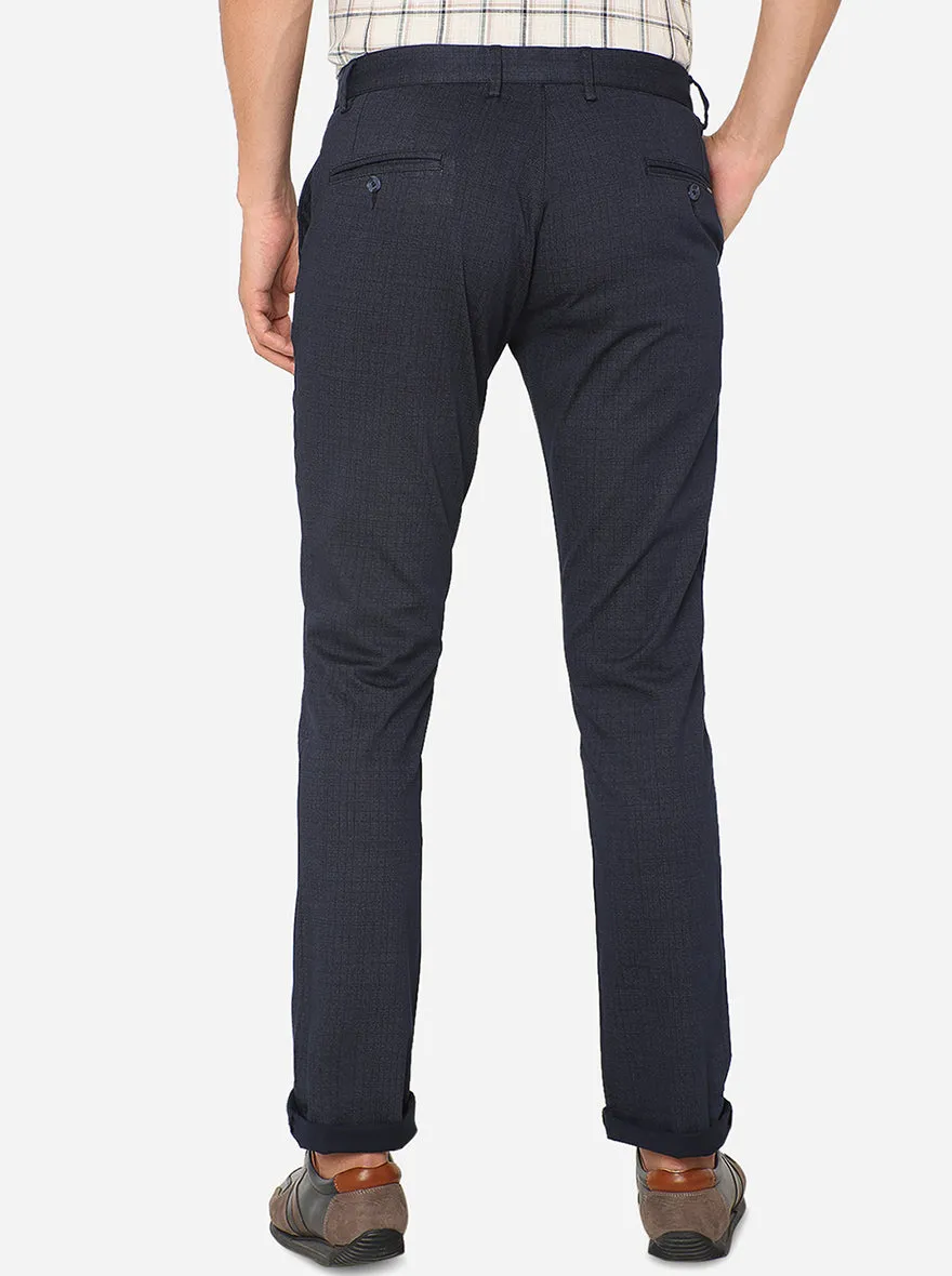 Navy Blue Checked Super Slim Fit Casual Trouser | Greenfibre