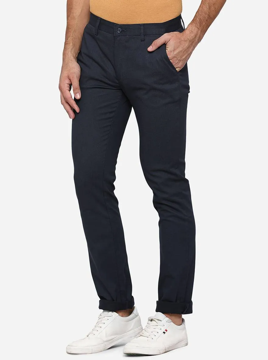 Navy Blue Washed Super Slim Fit Casual Trouser | Greenfibre