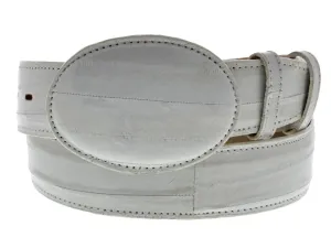 Off White Western Cowboy Belt Real Eel Skin Leather - Rodeo Buckle
