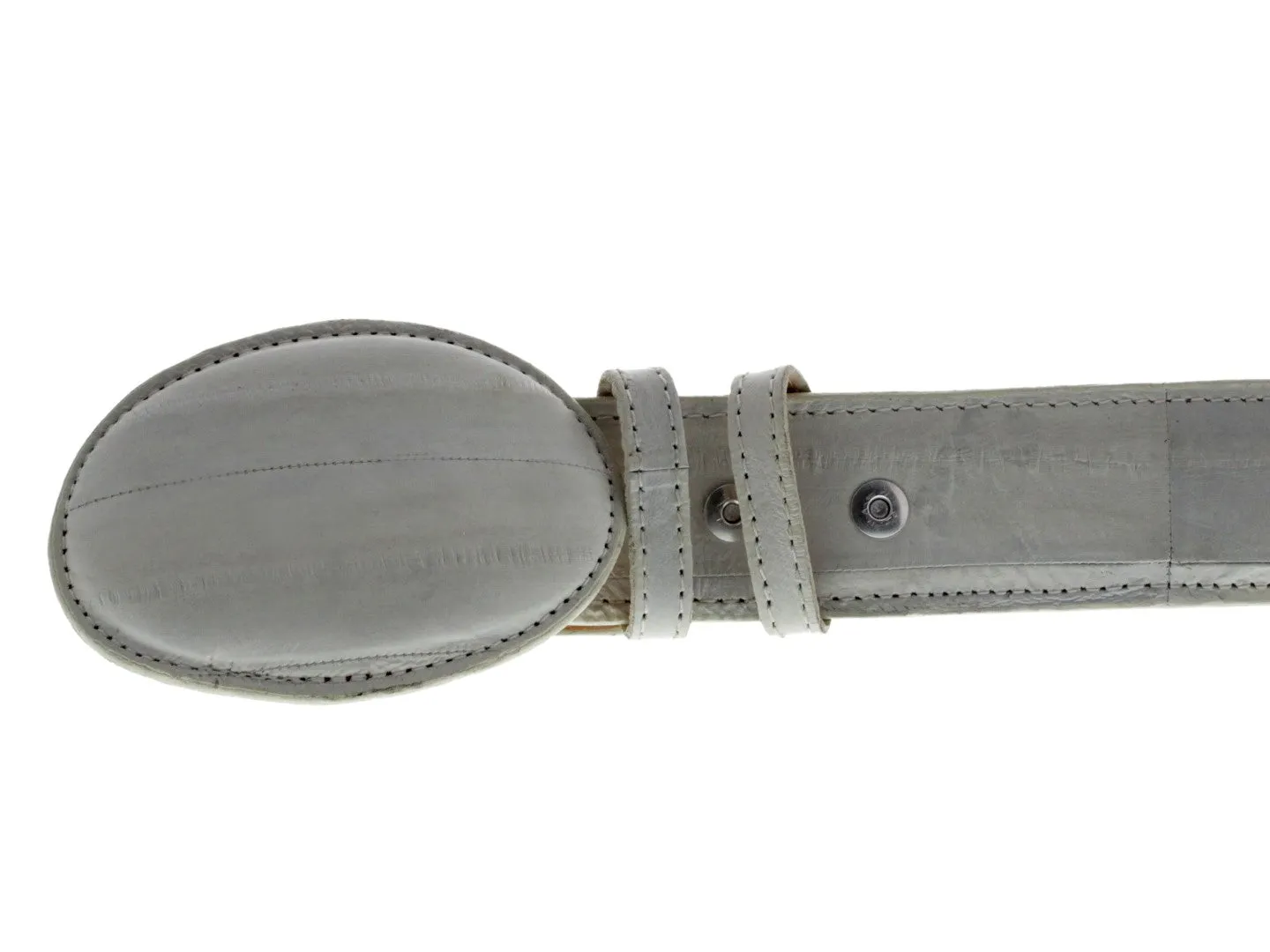 Off White Western Cowboy Belt Real Eel Skin Leather - Rodeo Buckle