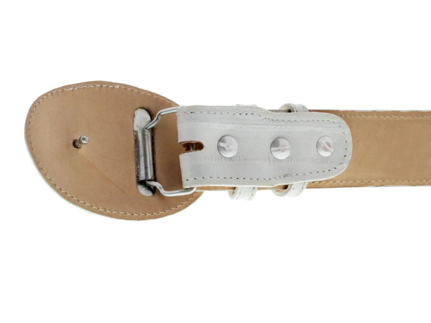 Off White Western Cowboy Belt Real Eel Skin Leather - Rodeo Buckle