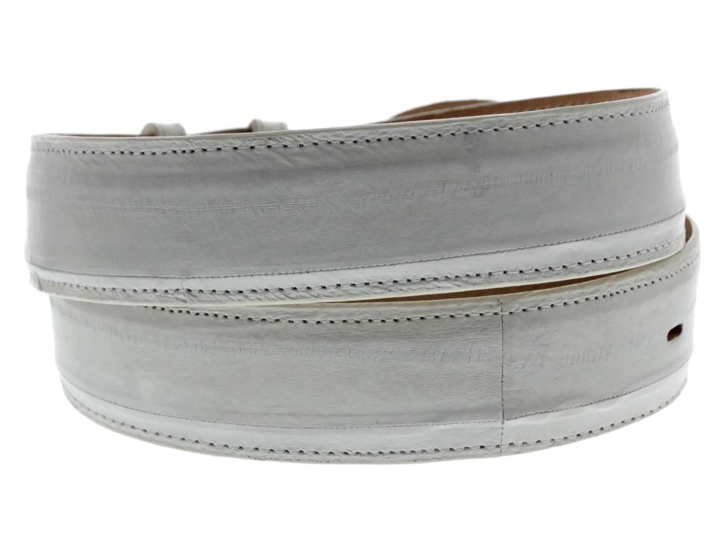 Off White Western Cowboy Belt Real Eel Skin Leather - Rodeo Buckle