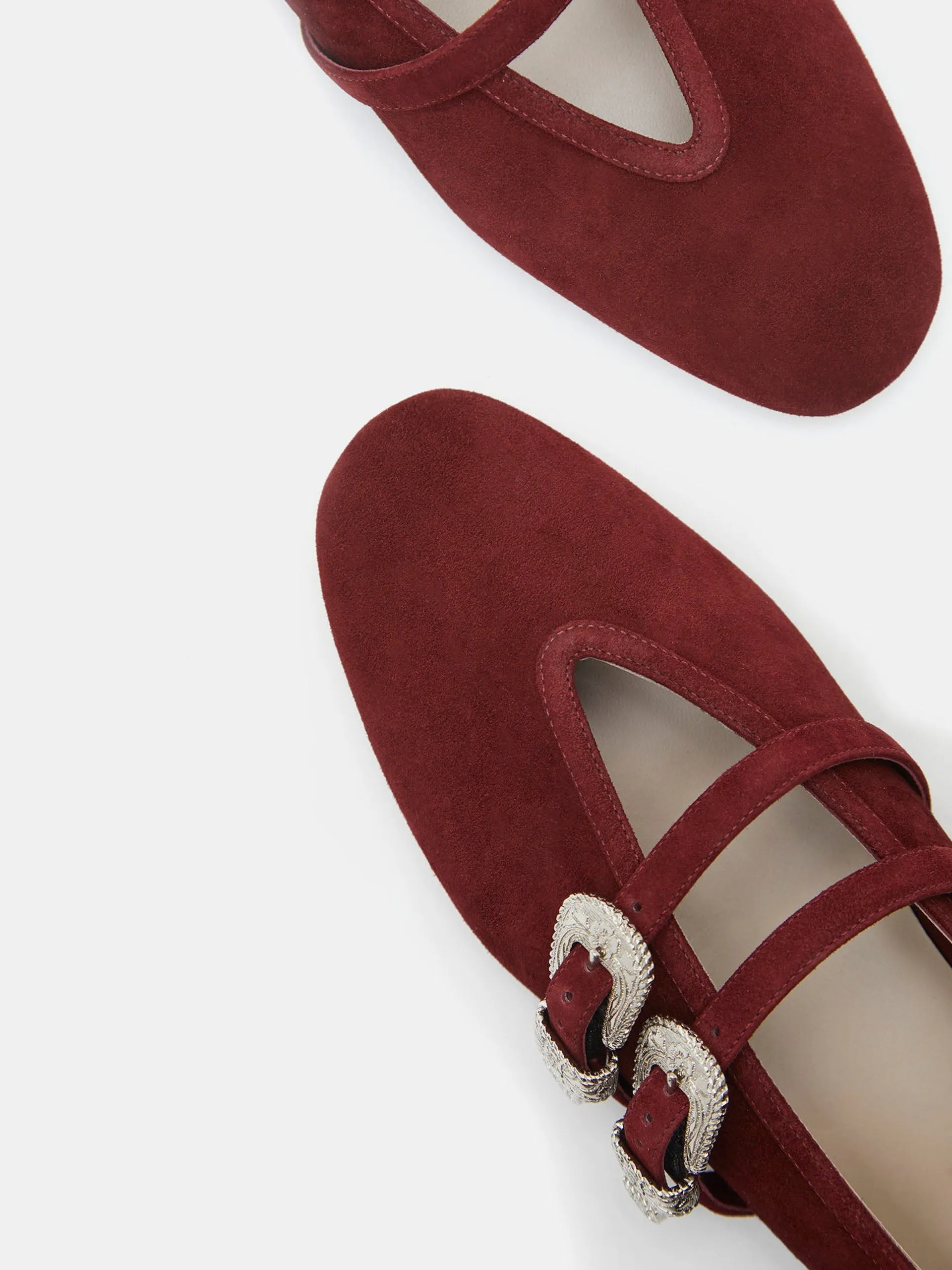 Oxblood suede ballet Claudia slippers
