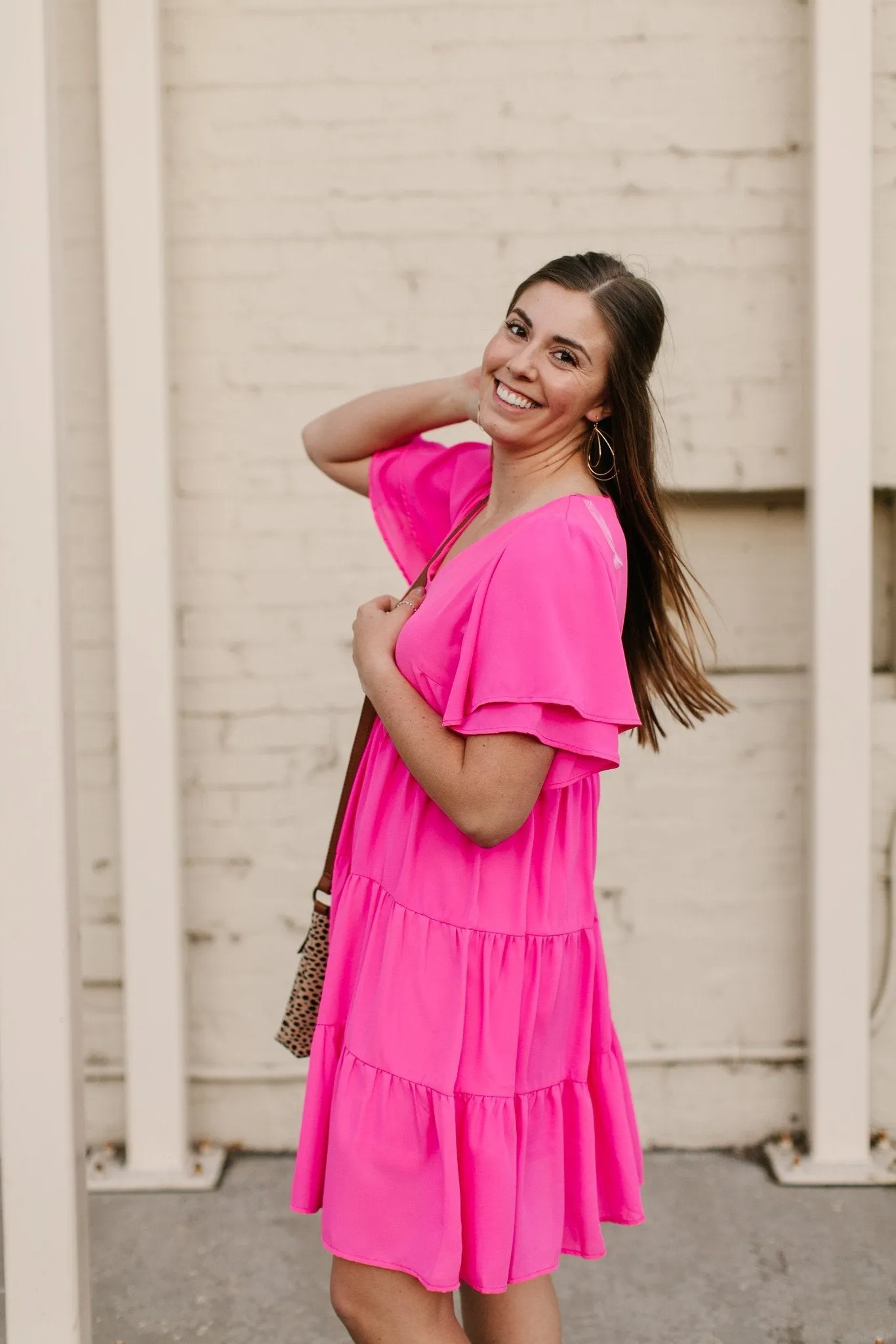 Pink Tiered V-Neck Dress