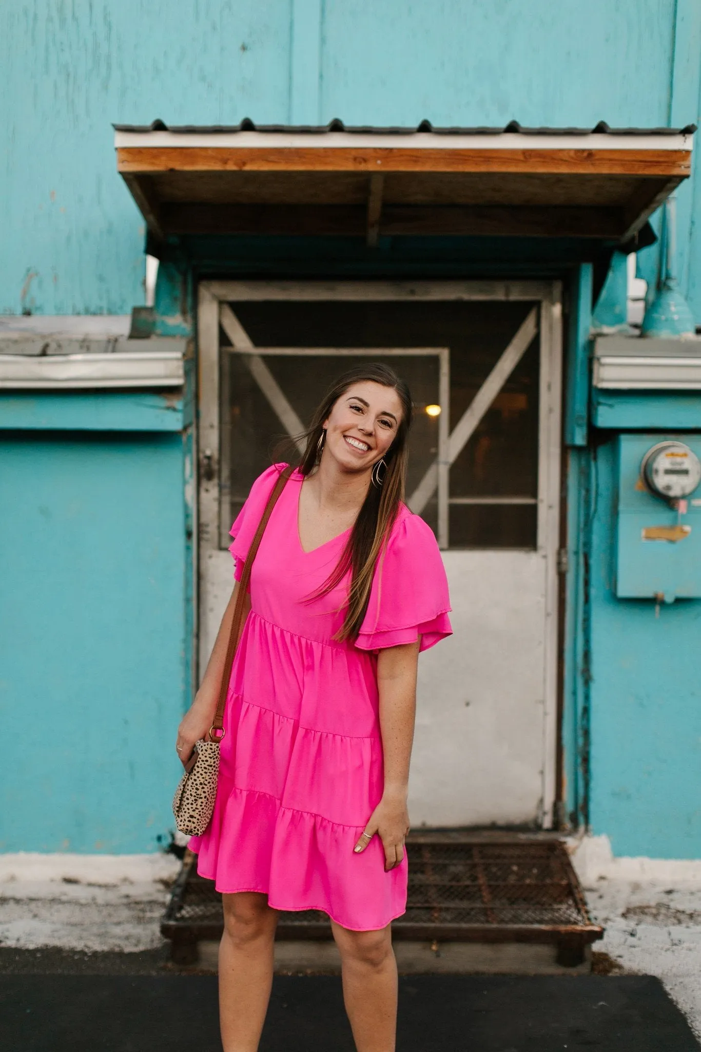 Pink Tiered V-Neck Dress