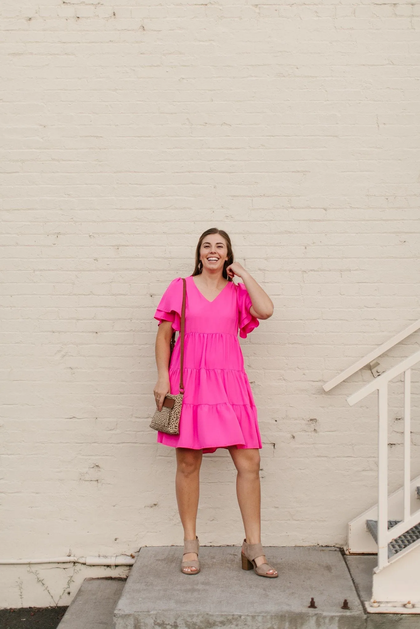 Pink Tiered V-Neck Dress