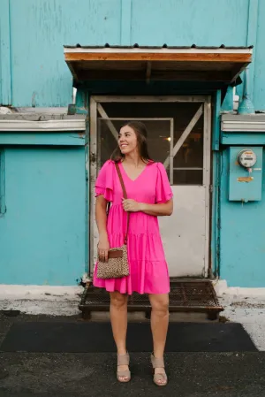Pink Tiered V-Neck Dress