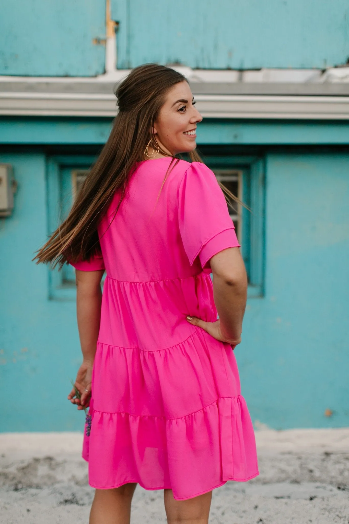 Pink Tiered V-Neck Dress