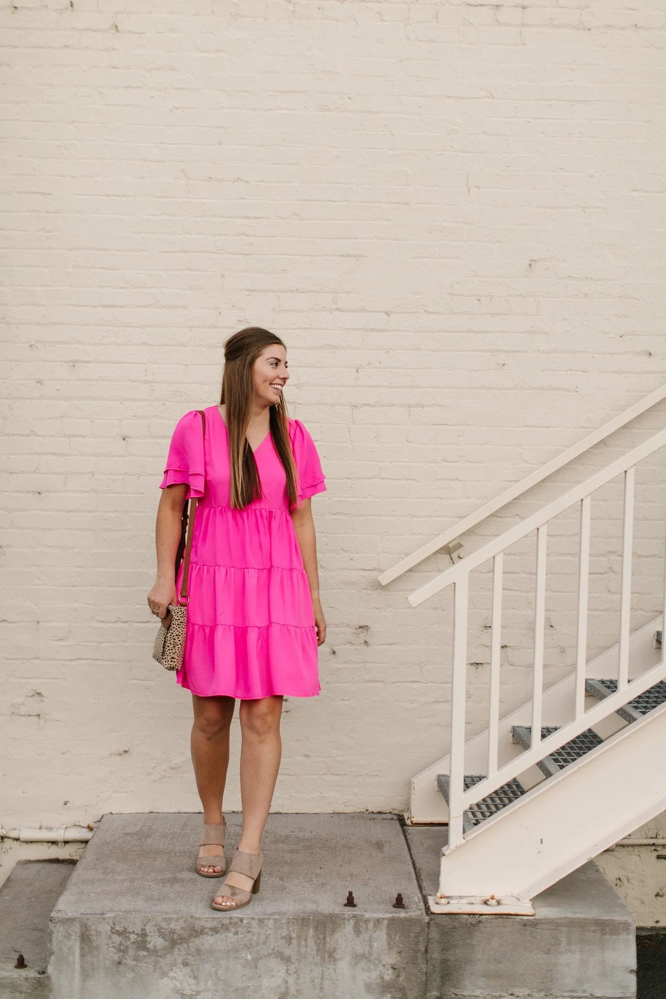 Pink Tiered V-Neck Dress