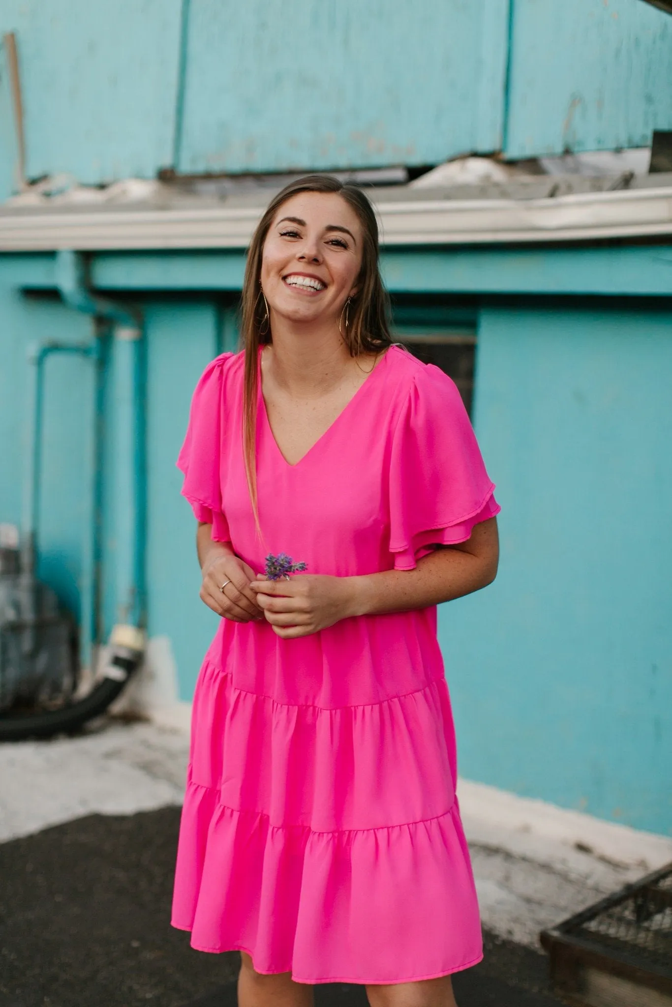 Pink Tiered V-Neck Dress