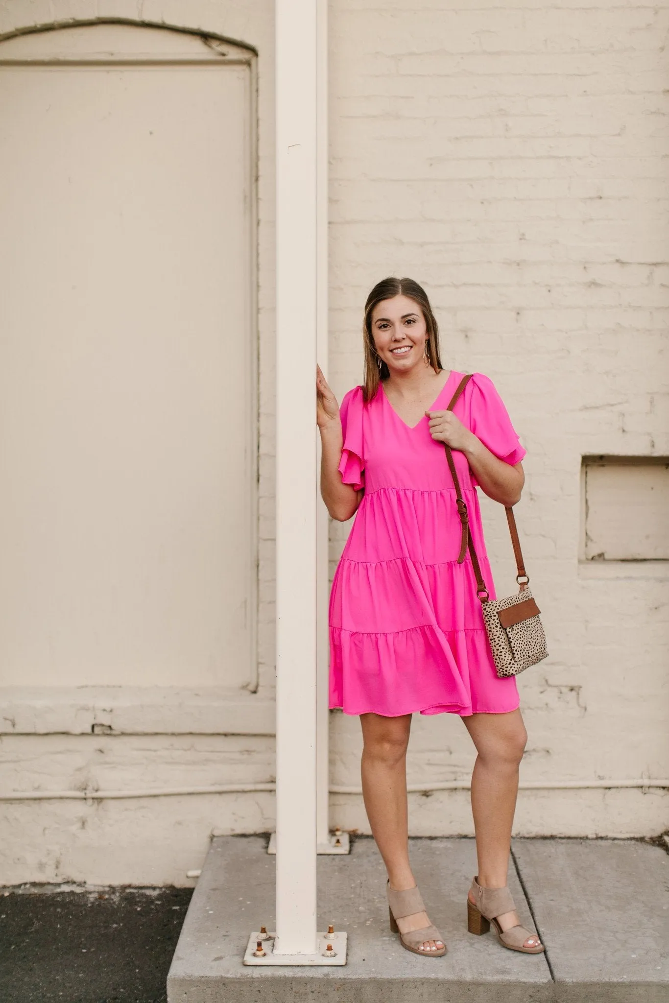 Pink Tiered V-Neck Dress