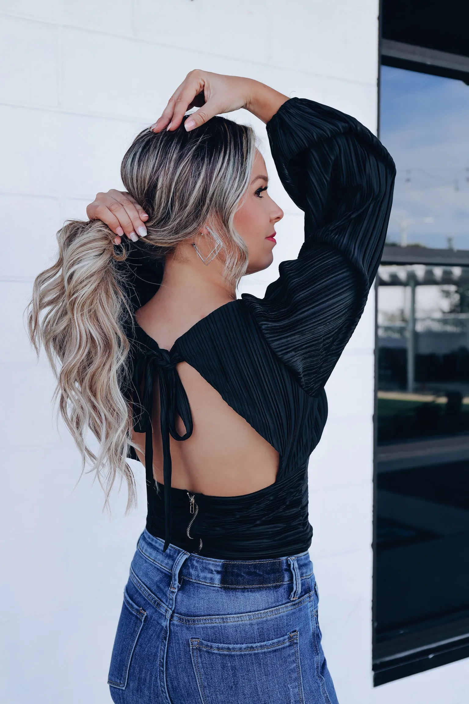 Pleasingly Pleated Satin Crop Top - Black