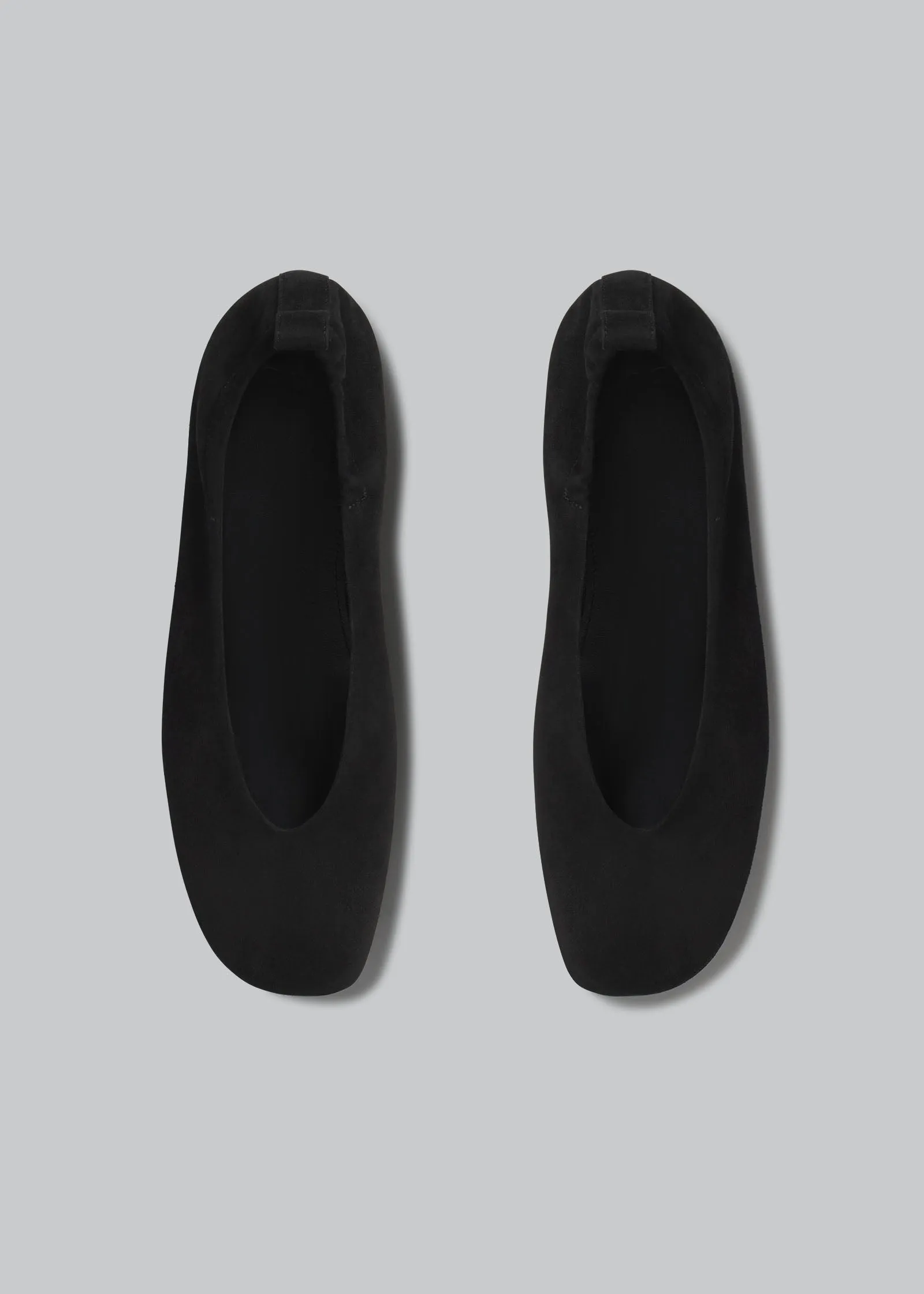 Ruched Square Toe Flat in Suede - Black