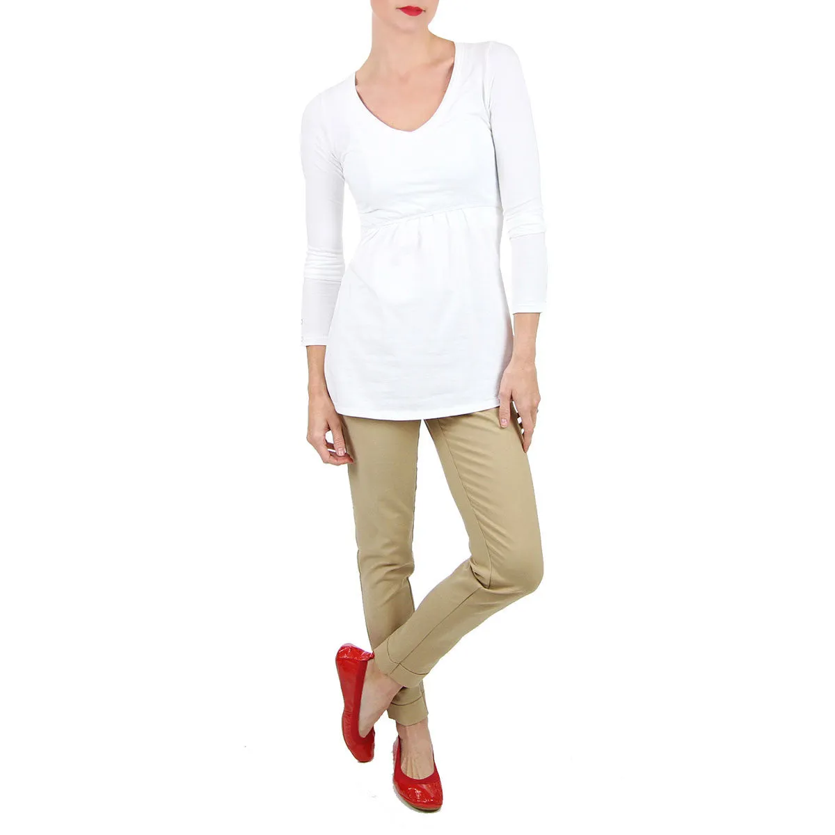 White Long Sleeve V-Neck T-Shirt