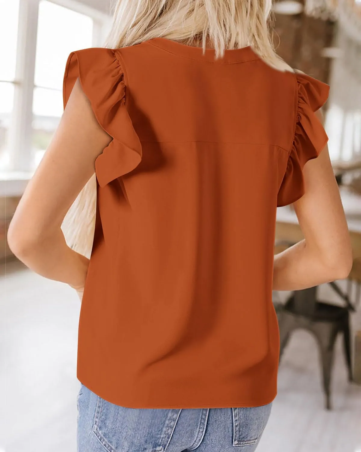 Zenlonr Womens Summer Tops 2025 Casual V Neck Ruffle Cap Sleeve Blouse Shirts Basic Tunic Tops Spring Outfits