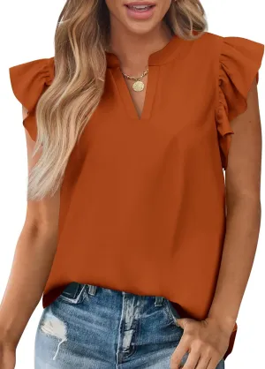 Zenlonr Womens Summer Tops 2025 Casual V Neck Ruffle Cap Sleeve Blouse Shirts Basic Tunic Tops Spring Outfits